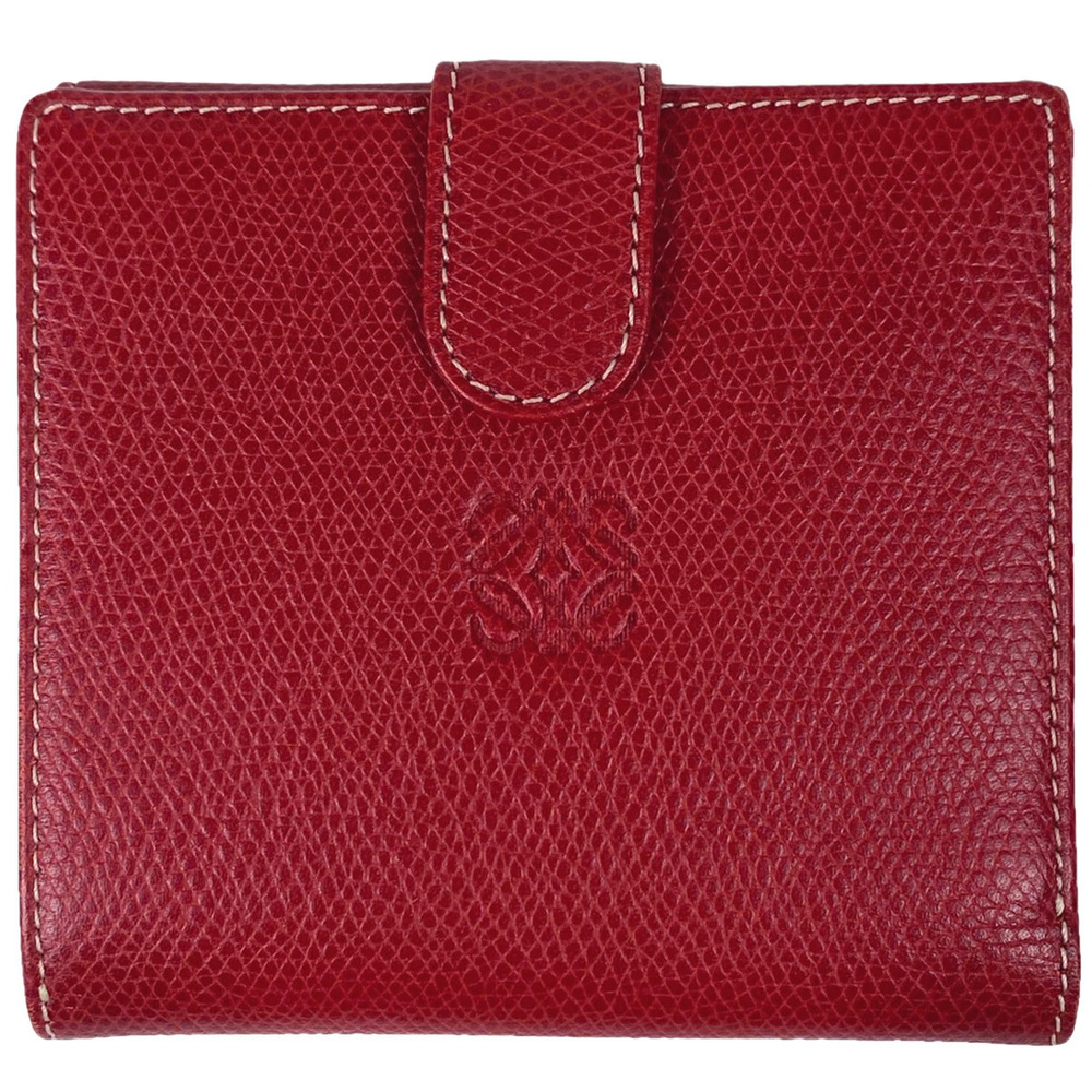 LOEWE Anagram Bi fold Wallet Double Snap Closure Leather Red